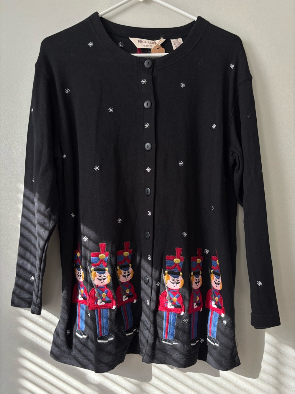 Vintage Grannycore Black Embroidered Christmas Cardigan Teacher Nutcraker Sweate